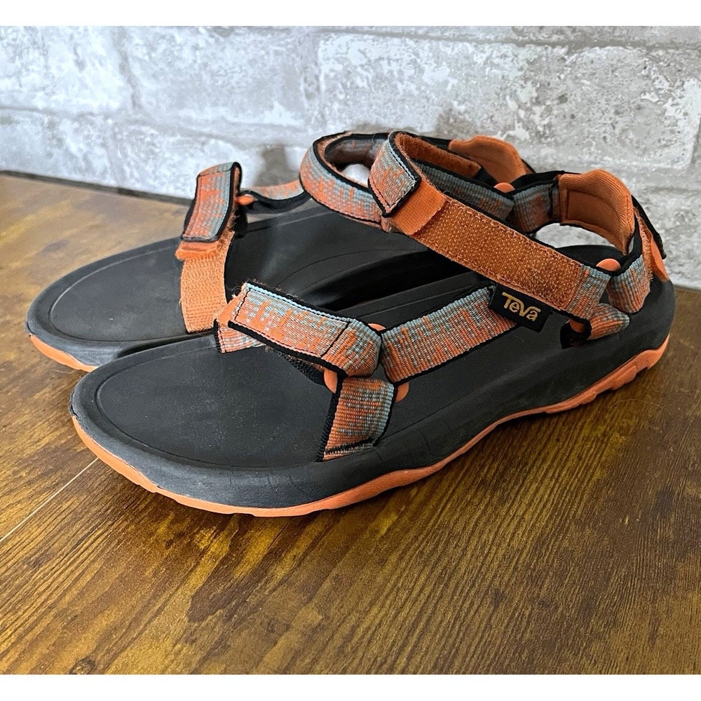 Teva Strappy Sandals Hook & Loop Adjustable Black/Orange/Gray boys size 3
